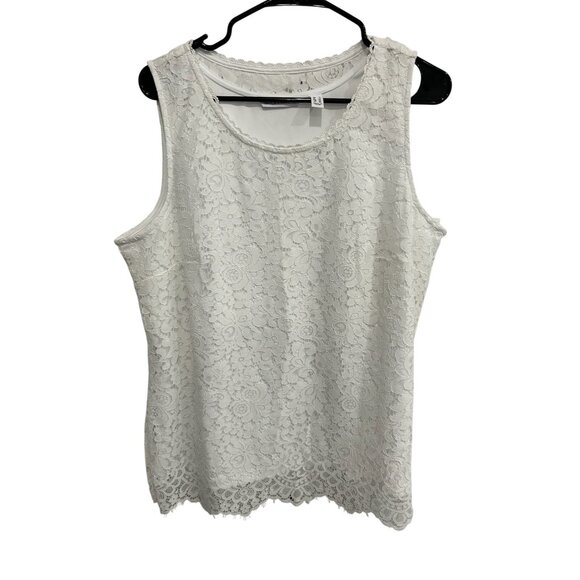 Isaac Mizrahi Live! Lace Sleeveless Tank Top White Sz Large Boho Minimalist - Picture 1 of 9